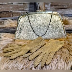 Vintage Shimmering Gold Clutch W Gloves